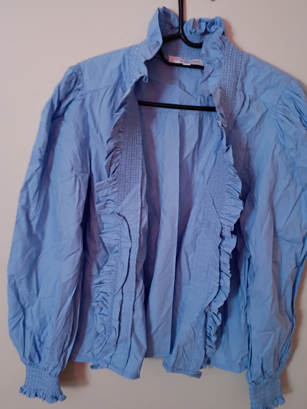 Light Blue Ruffle-Trim Women's Blazer Jacket